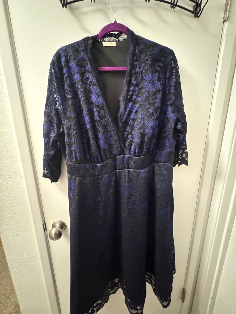Kiyonna Navy and Black Lace V-Neck Midi Dress